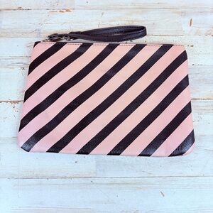 Betsey Johnson Pink Black Striped Zipper Cosmetic Travel Bag
